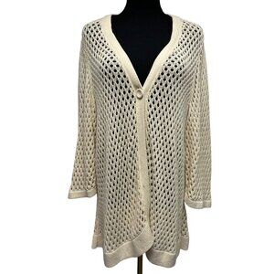 CJ Banks Womens Open Knit Cardigan Size 1X Coastal Grandmother‎ Cottage Layer